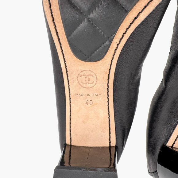 Chanel Elastic Cap Toe Pump Size 40 US 9-9.5 Black Leather CC Stretch Block Heel - Picture 13 of 15